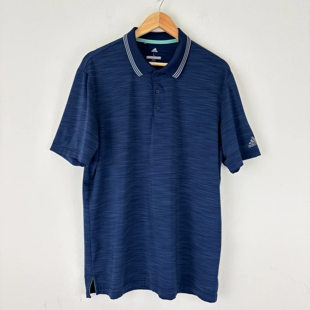 Adidas Golf Mens Navy Blue Large Space Dye Performance Polo Shirt Striped Collar